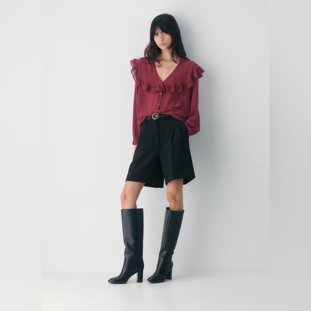 Aritzia Wilfred Gaston Elegant Burgundy Ruffle Blouse Size L